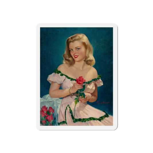 Seated Blonde with Red Roses (Magazine Illustration) Refrigerator Magnet-6 × 6"-The Sticker Space