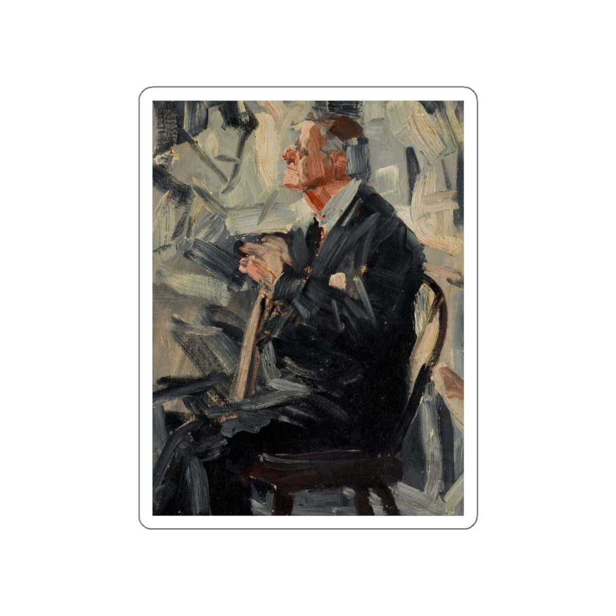 Seated Man with Cane (Magazine Illustration) STICKER Vinyl Die-Cut Decal-White-The Sticker Space