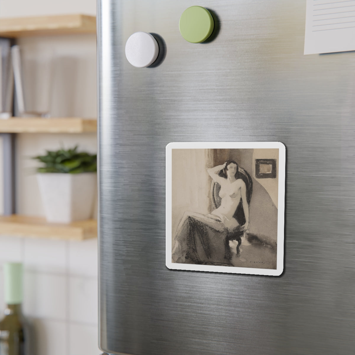 Seated Nude (Magazine Illustration) Refrigerator Magnet-The Sticker Space