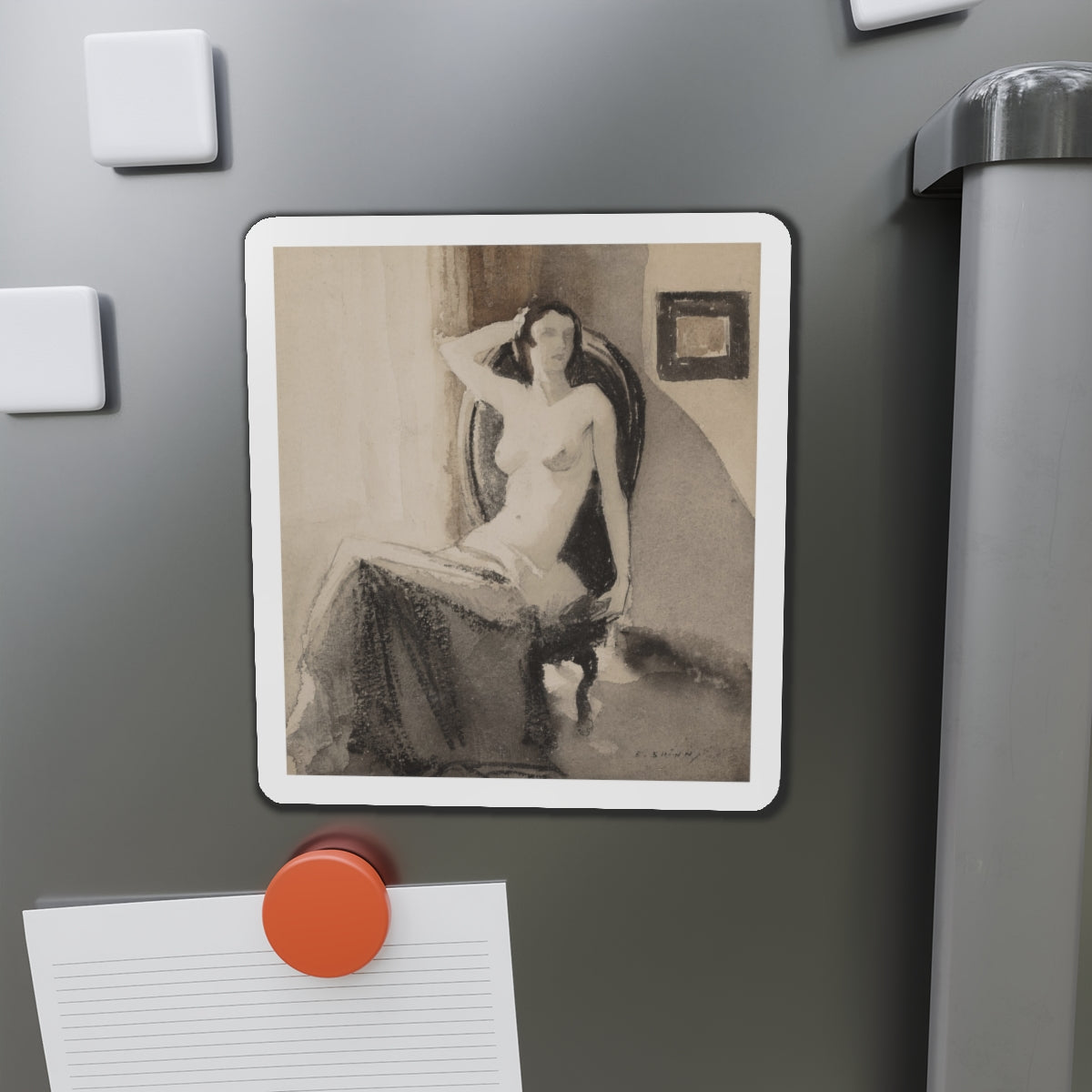 Seated Nude (Magazine Illustration) Refrigerator Magnet-The Sticker Space