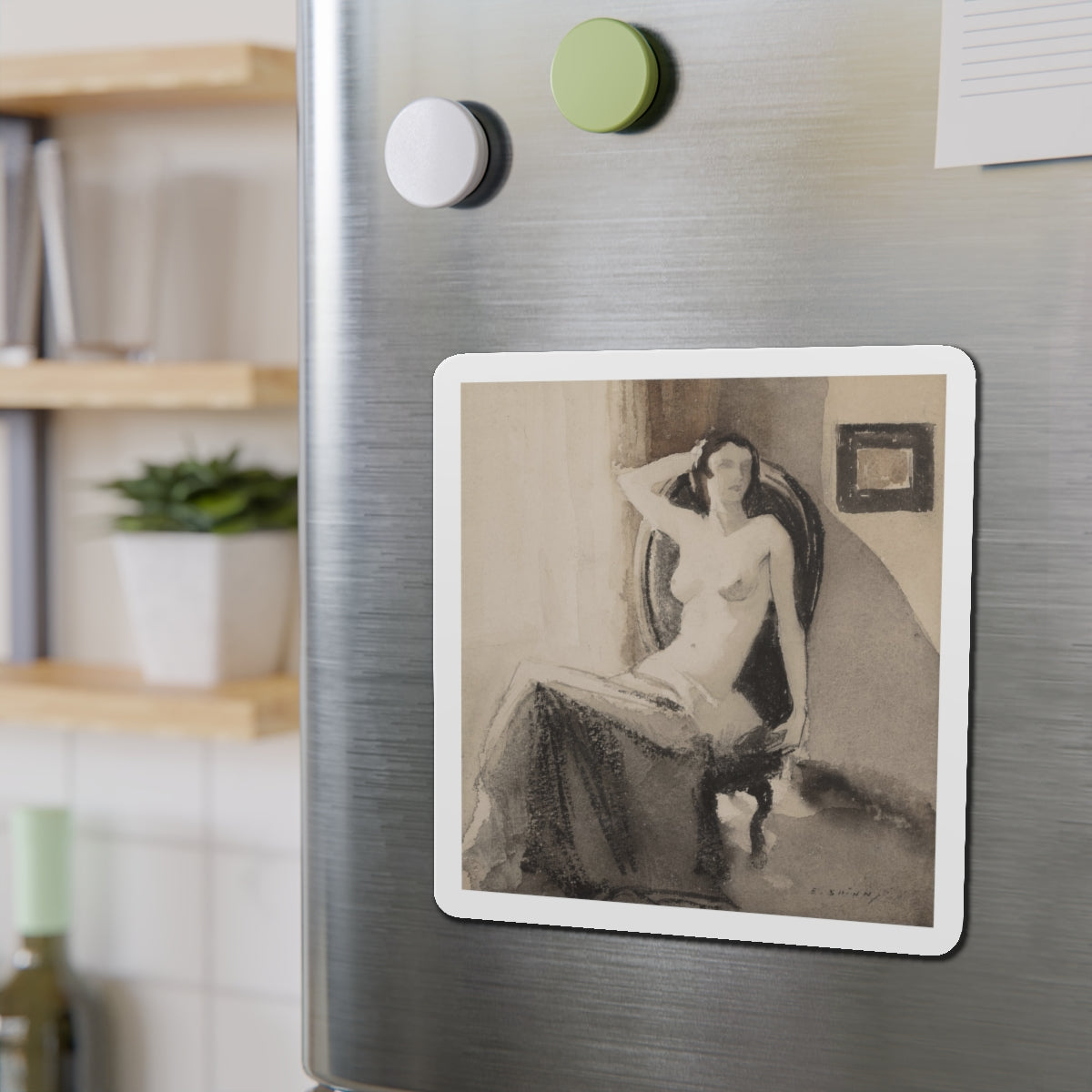 Seated Nude (Magazine Illustration) Refrigerator Magnet-The Sticker Space