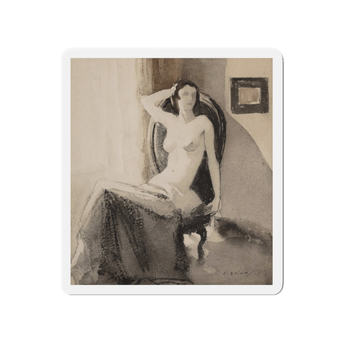 Seated Nude (Magazine Illustration) Refrigerator Magnet-4" x 4"-The Sticker Space