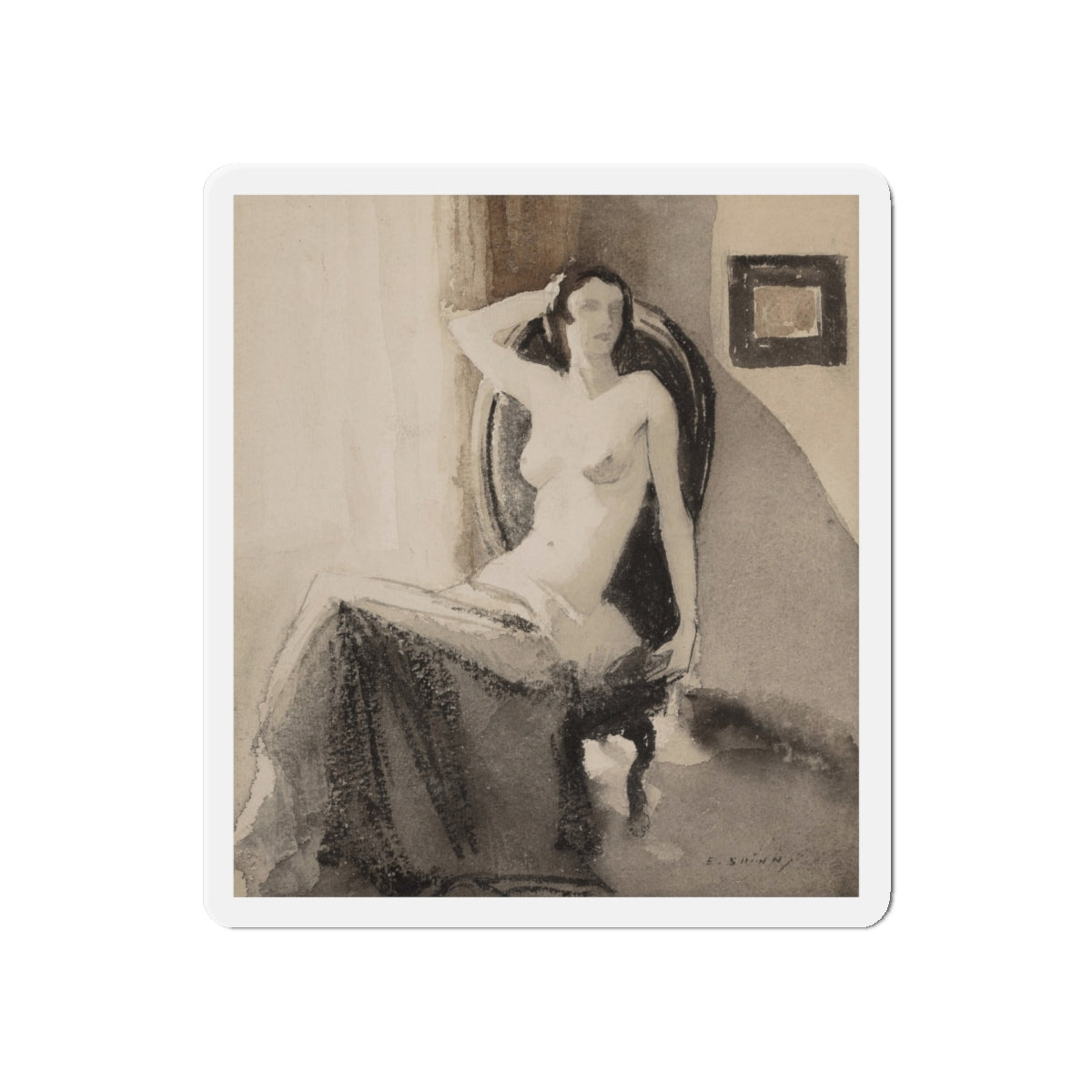 Seated Nude (Magazine Illustration) Refrigerator Magnet-6" × 6"-The Sticker Space