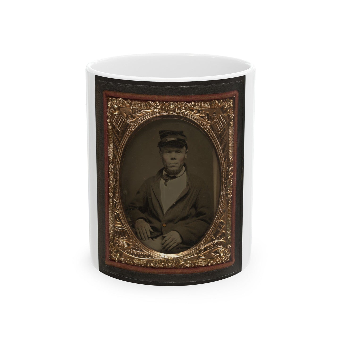 Seated Soldier Wearing Four Button Sack With Kepi, Patriotic Matte (U.S. Civil War) White Coffee Mug-11oz-The Sticker Space