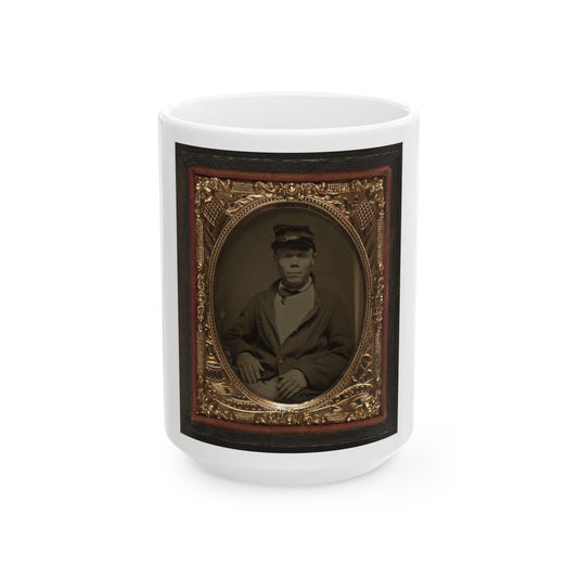 Seated Soldier Wearing Four Button Sack With Kepi, Patriotic Matte (U.S. Civil War) White Coffee Mug-15oz-The Sticker Space