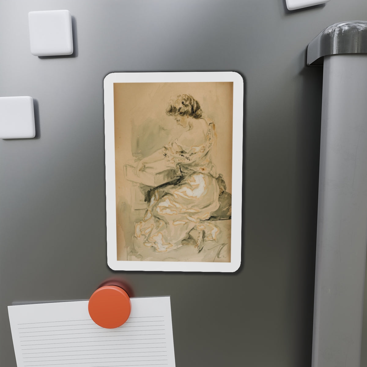 Seated Woman (Magazine Illustration) Refrigerator Magnet-The Sticker Space