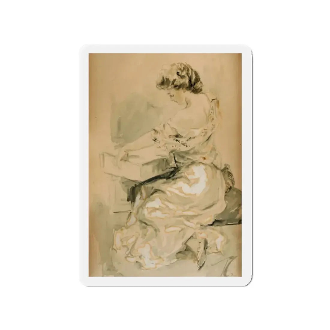 Seated Woman (Magazine Illustration) Refrigerator Magnet 2 Inch Die-Cut - The Sticker Space