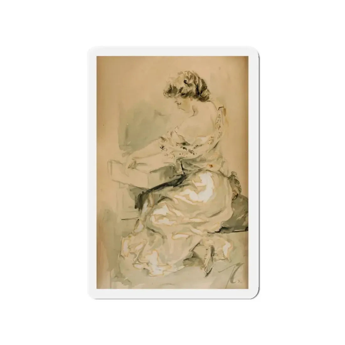 Seated Woman (Magazine Illustration) Refrigerator Magnet 3 Inch Die-Cut - The Sticker Space