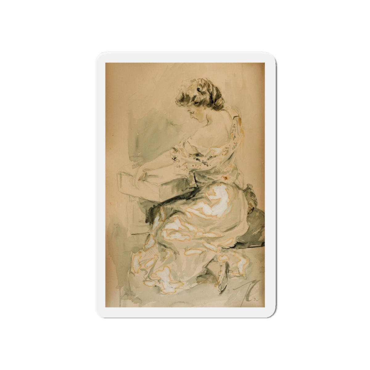 Seated Woman (Magazine Illustration) Refrigerator Magnet-4" x 4"-The Sticker Space