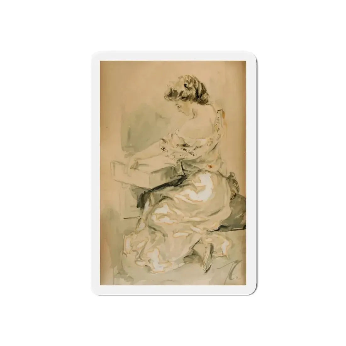 Seated Woman (Magazine Illustration) Refrigerator Magnet 5 Inch Die-Cut - The Sticker Space