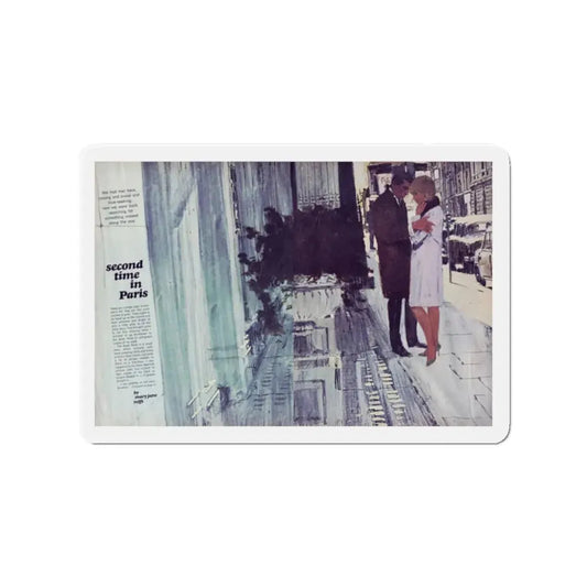 Second time in Paris, Chatelaine, August 1967 (Magazine Illustration) Refrigerator Magnet 2 Inch Die-Cut - The Sticker Space