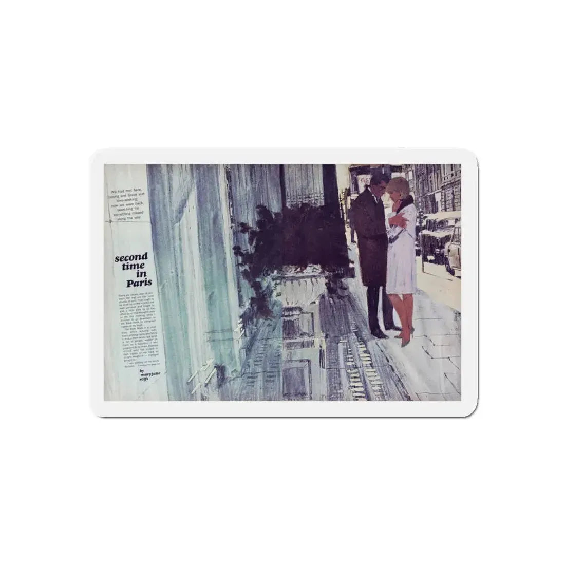 Second time in Paris, Chatelaine, August 1967 (Magazine Illustration) Refrigerator Magnet 4 Inch Die-Cut - The Sticker Space