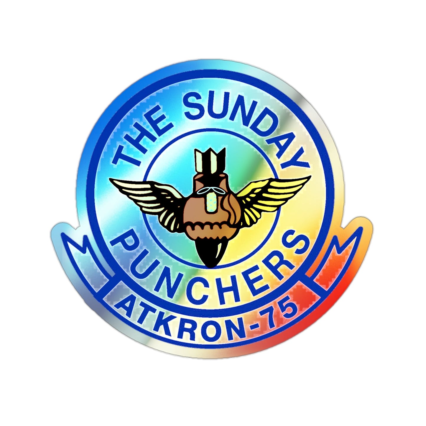 Second VA 75 ATKRON 75 The Sunday Punchers (U.S. Navy) Holographic STICKER Die-Cut Vinyl Decal-2 Inch-The Sticker Space