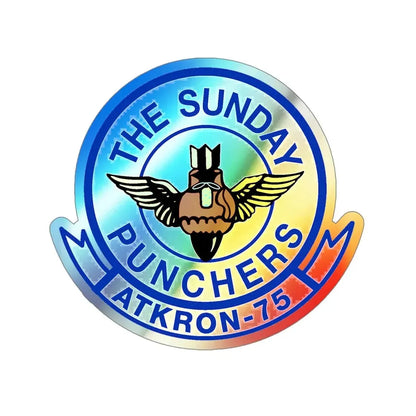Second VA 75 ATKRON 75 The Sunday Punchers (U.S. Navy) Holographic STICKER Die-Cut Vinyl Decal 4 Inch Holographic - The Sticker Space