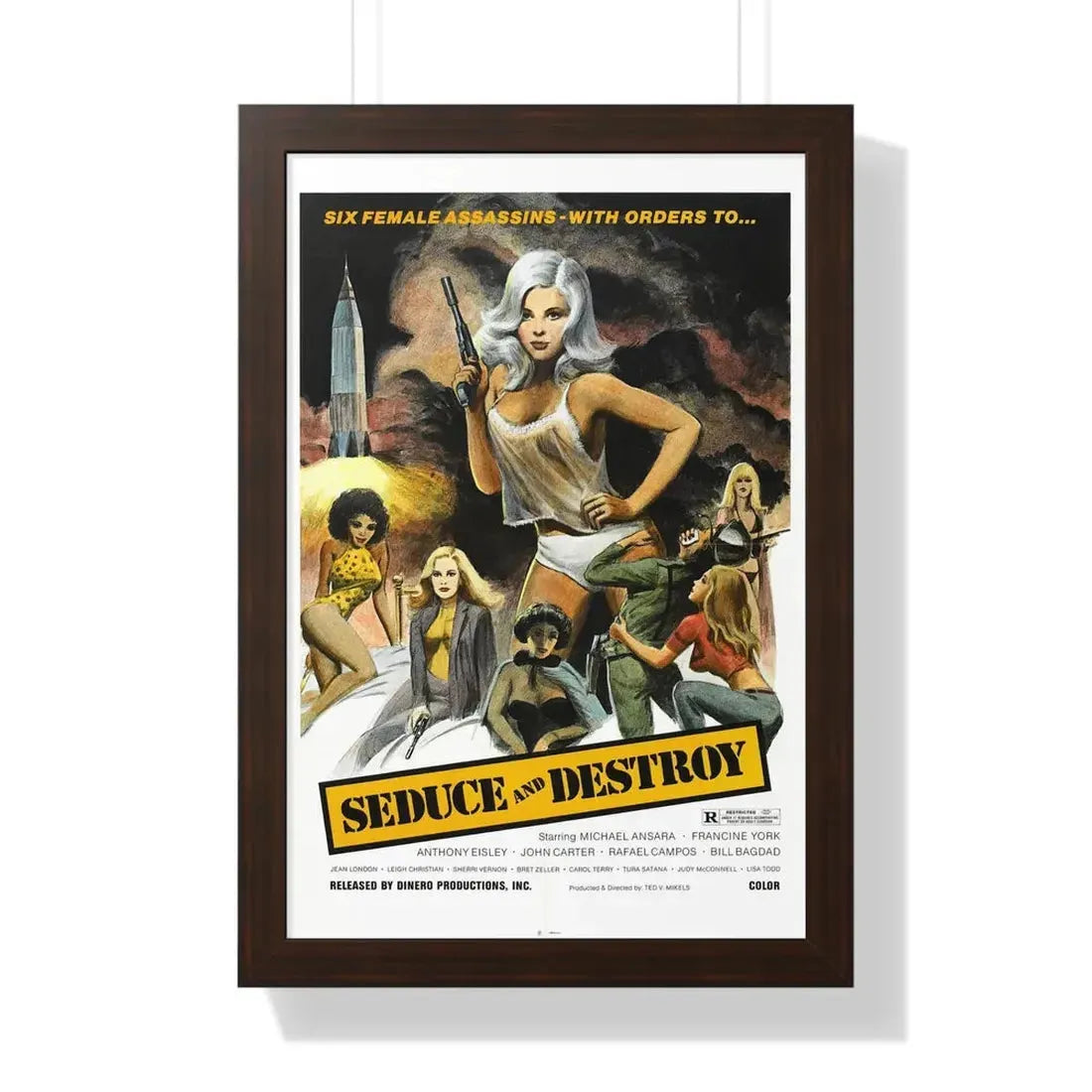 SEDUCE AND DESTROY (THE DOLL SQUAD) 1973 - Framed Movie Poster 16″ x 24″ Walnut - The Sticker Space