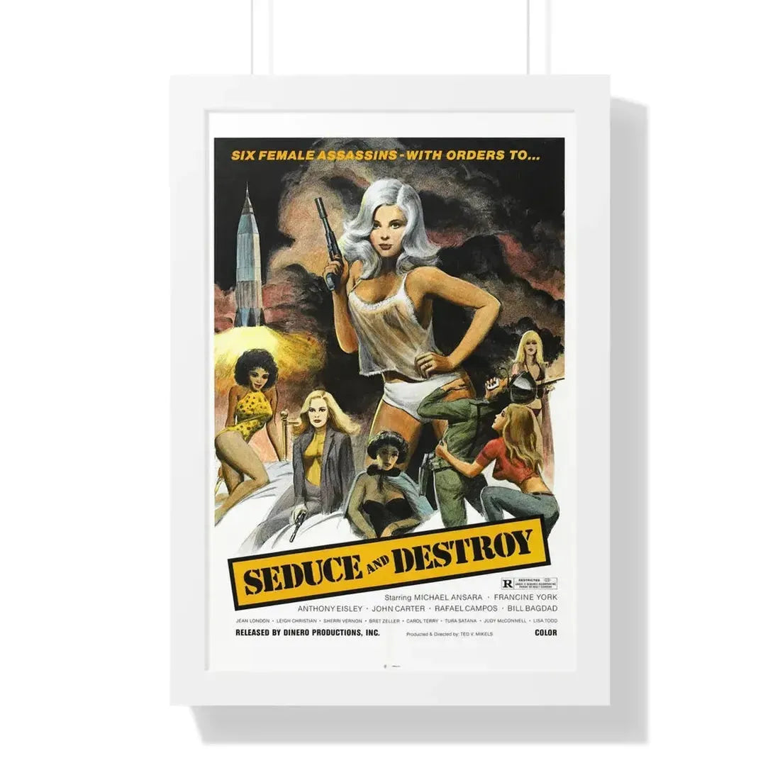 SEDUCE AND DESTROY (THE DOLL SQUAD) 1973 - Framed Movie Poster 16″ x 24″ White - The Sticker Space