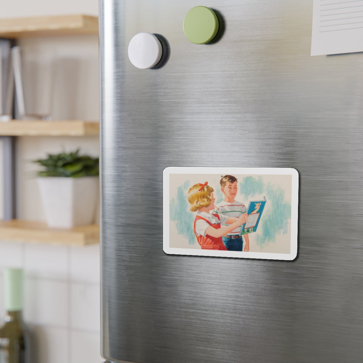 See, Dick and Jane illustration (Magazine Illustration) Refrigerator Magnet-The Sticker Space