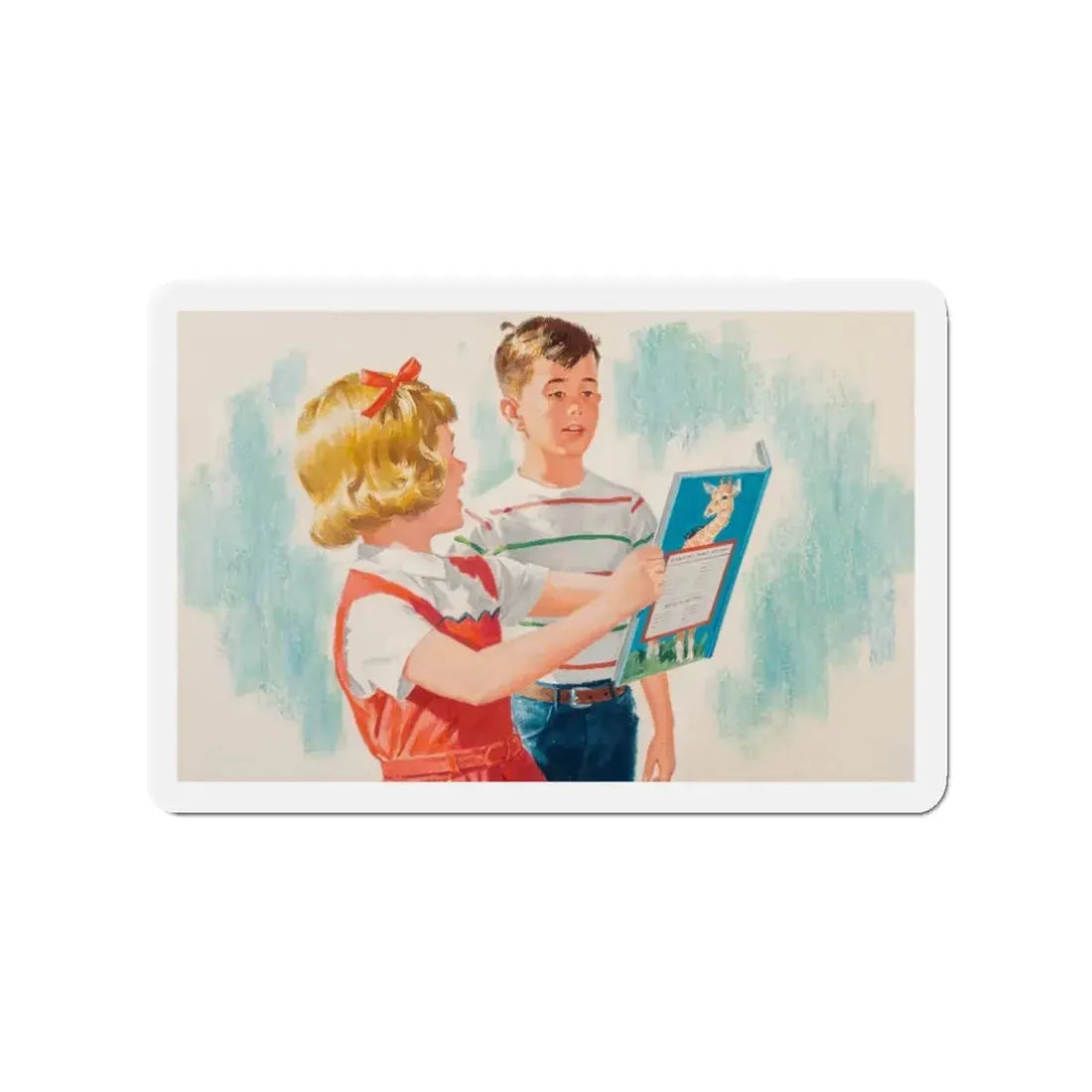 See, Dick and Jane illustration (Magazine Illustration) Refrigerator Magnet 3 Inch Die-Cut - The Sticker Space