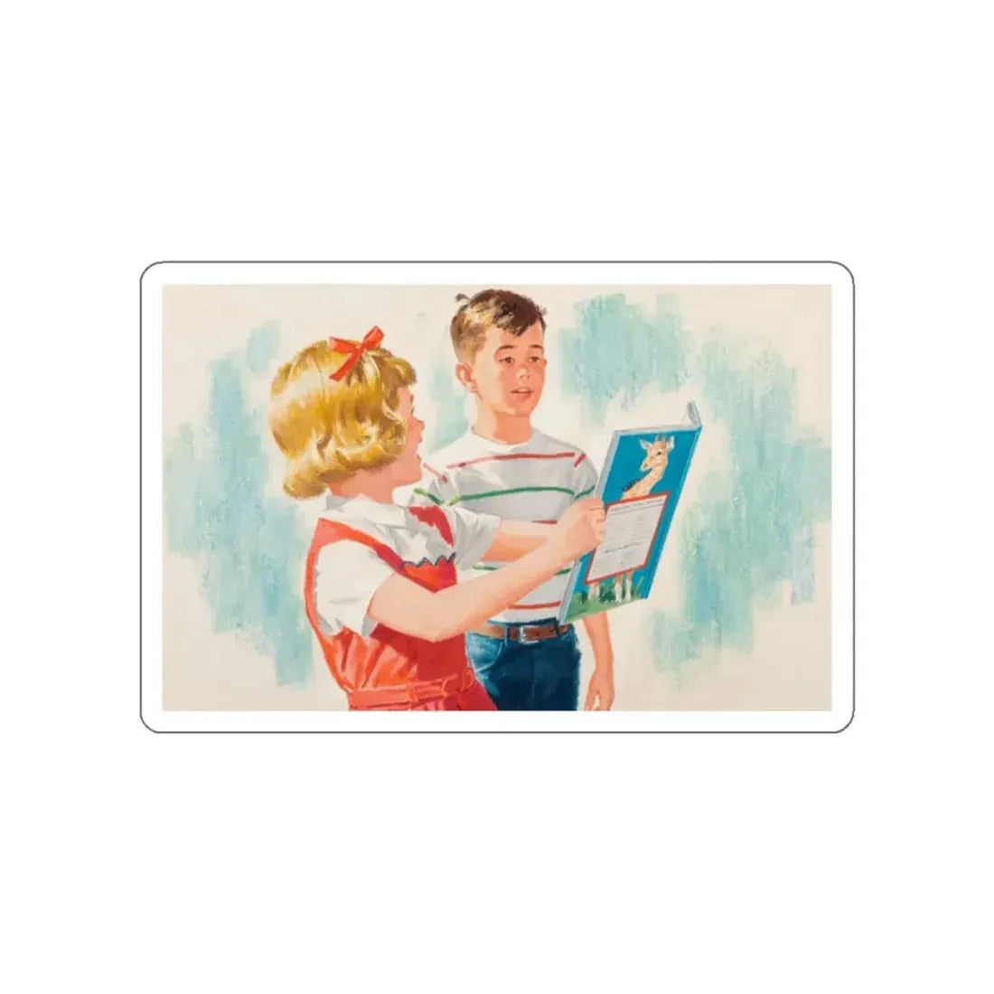 See, Dick and Jane illustration (Magazine Illustration) STICKER Vinyl Die-Cut Decal White Die-Cut 2 Inch - The Sticker Space