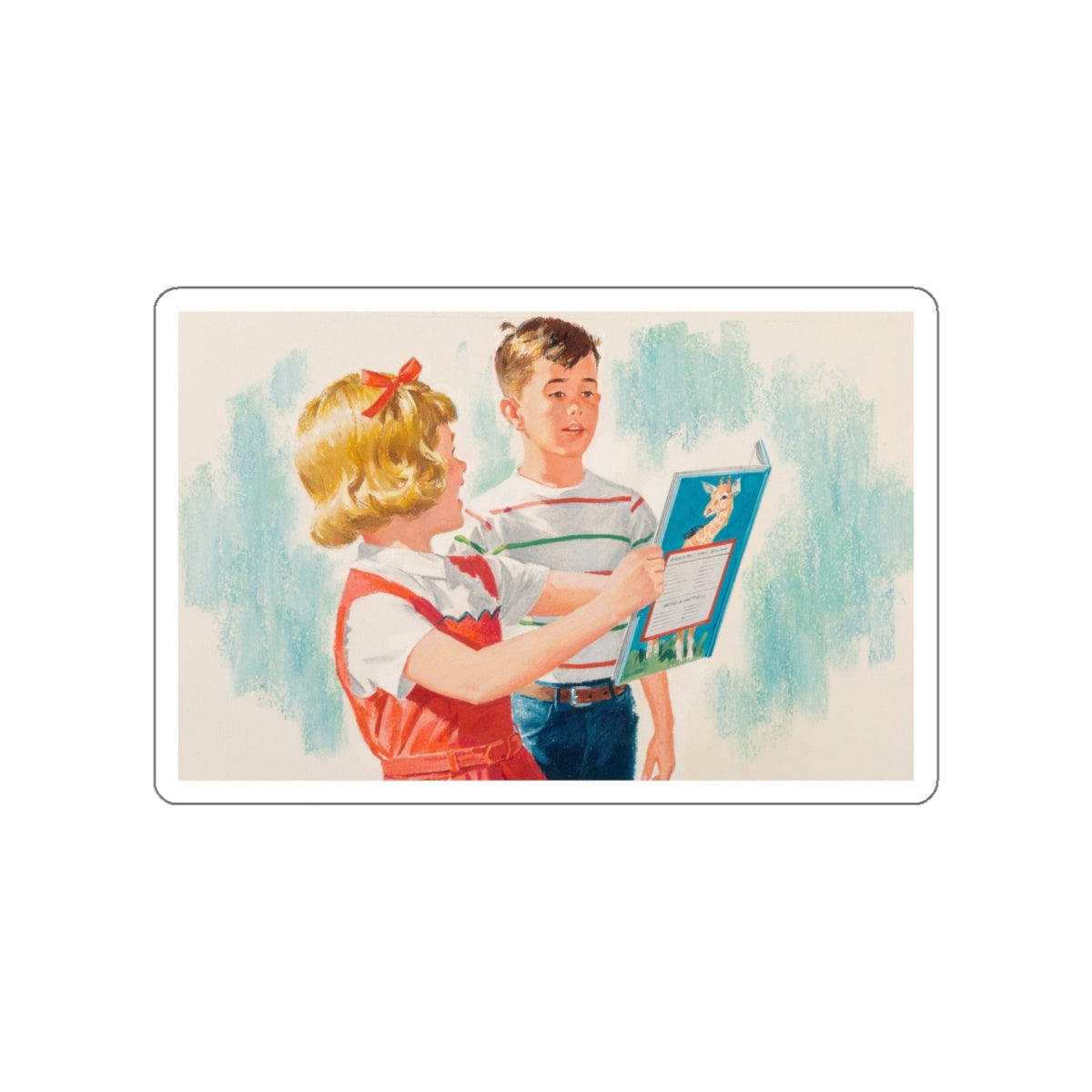 See, Dick and Jane illustration (Magazine Illustration) STICKER Vinyl Die-Cut Decal-White-The Sticker Space