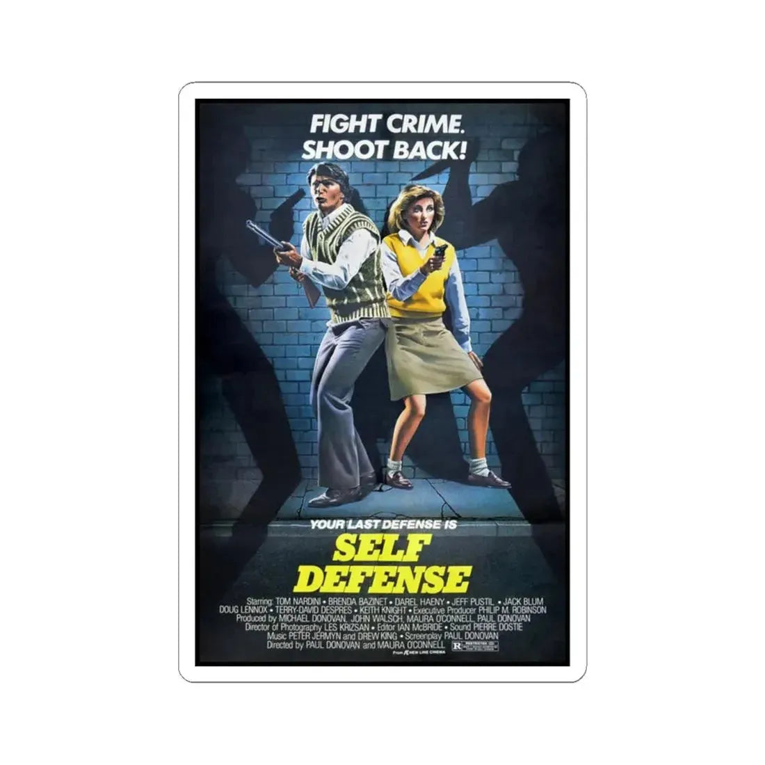 SELF DEFENSE (NIGHT WARRIORS) 1983 Movie Poster - STICKER Vinyl Kiss-Cut Decal 4 Inch White - The Sticker Space