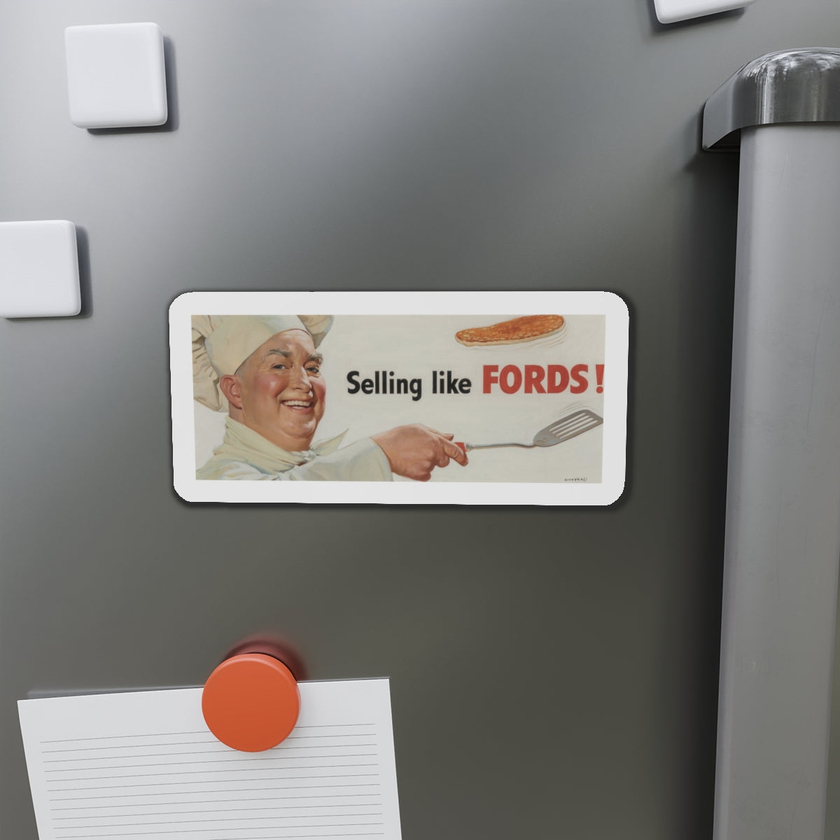 Selling Like FORDS!, Ford Motor Company billboard illustration (Magazine Illustration) Refrigerator Magnet-The Sticker Space