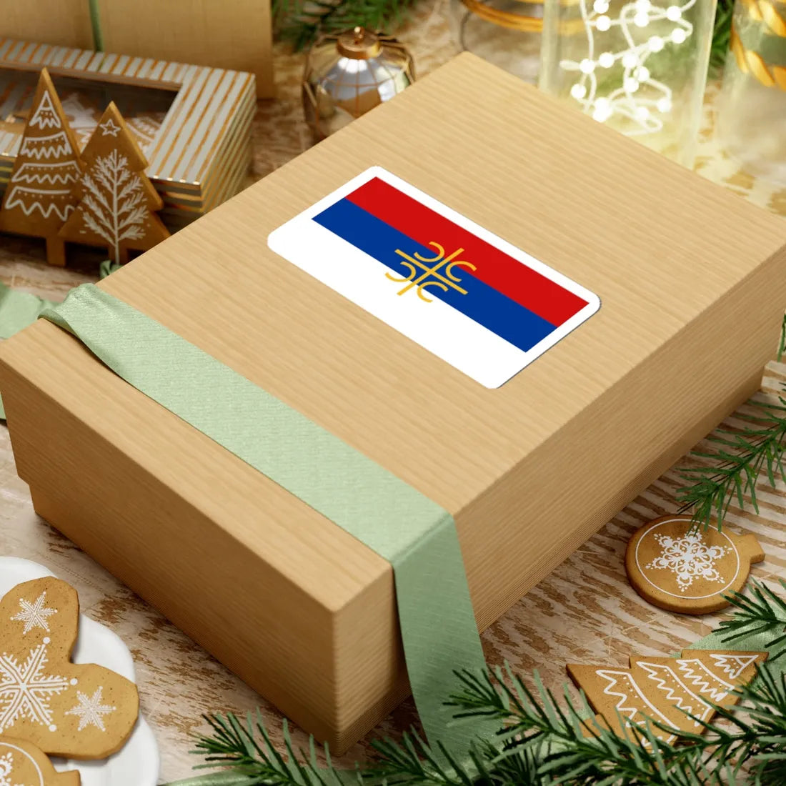 Serb flag with cross and firesteels (Serbia) STICKER Vinyl Kiss-Cut Decal - The Sticker Space