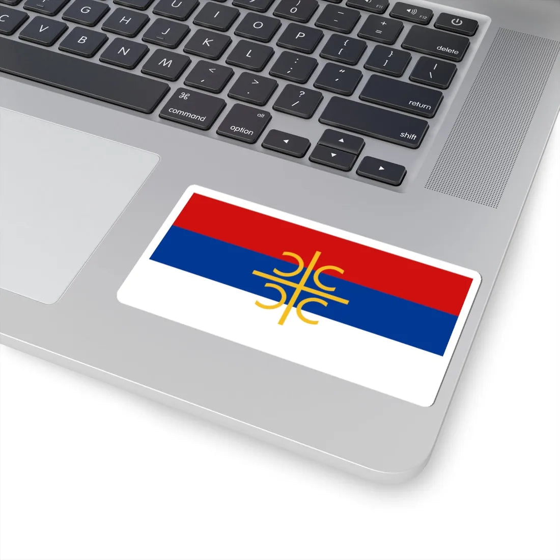 Serb flag with cross and firesteels (Serbia) STICKER Vinyl Kiss-Cut Decal - The Sticker Space