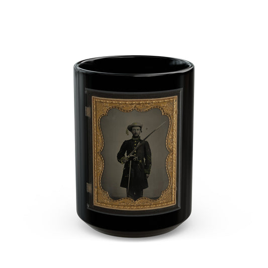 Sergeant John E. Barlow Of 2nd Co. M, 1st Mississippi Cavalry Regiment With Sword And Revolver (U.S. Civil War) Black Coffee Mug-15oz-The Sticker Space