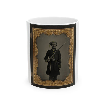 Sergeant John E. Barlow Of 2nd Co. M, 1st Mississippi Cavalry Regiment With Sword And Revolver (U.S. Civil War) White Coffee Mug-11oz-The Sticker Space