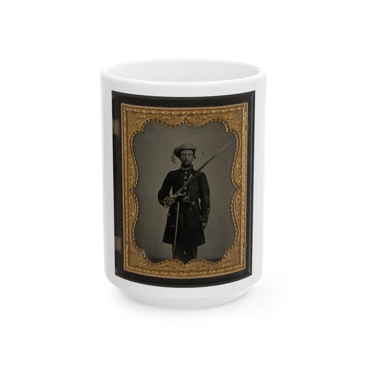 Sergeant John E. Barlow Of 2nd Co. M, 1st Mississippi Cavalry Regiment With Sword And Revolver (U.S. Civil War) White Coffee Mug-15oz-The Sticker Space