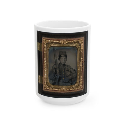 Sergeant William T. Biedler, 16 Years Old, Of Company C, Mosby's Virginia Cavalry Regiment With Flintlock Musket (U.S. Civil War) White Coffee Mug-15oz-The Sticker Space