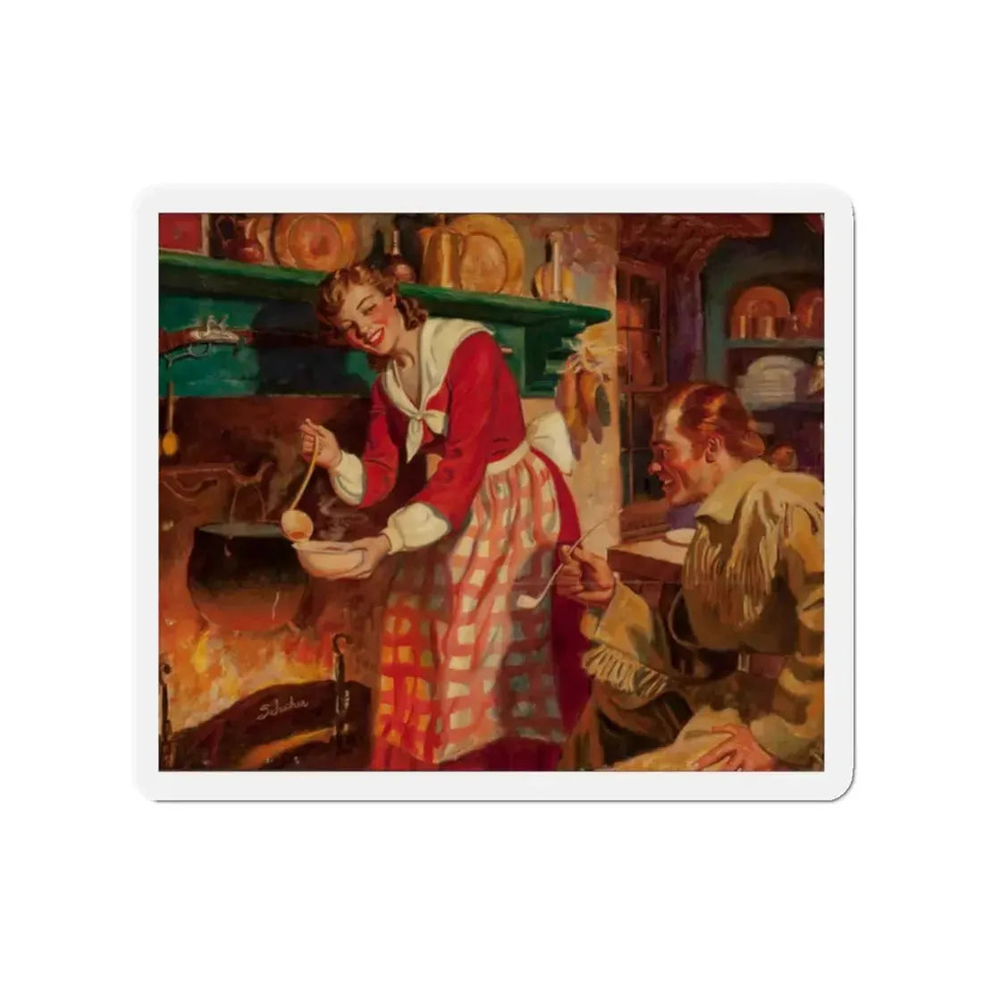 Serving Soup (Magazine Illustration) Refrigerator Magnet 2 Inch Die-Cut - The Sticker Space
