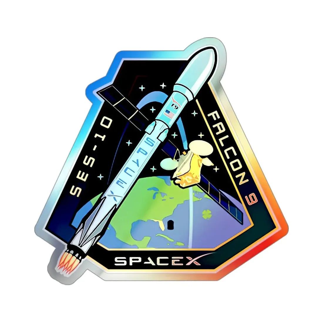 SES-10 (SpaceX) Holographic STICKER Die-Cut Vinyl Decal 3 Inch Holographic - The Sticker Space