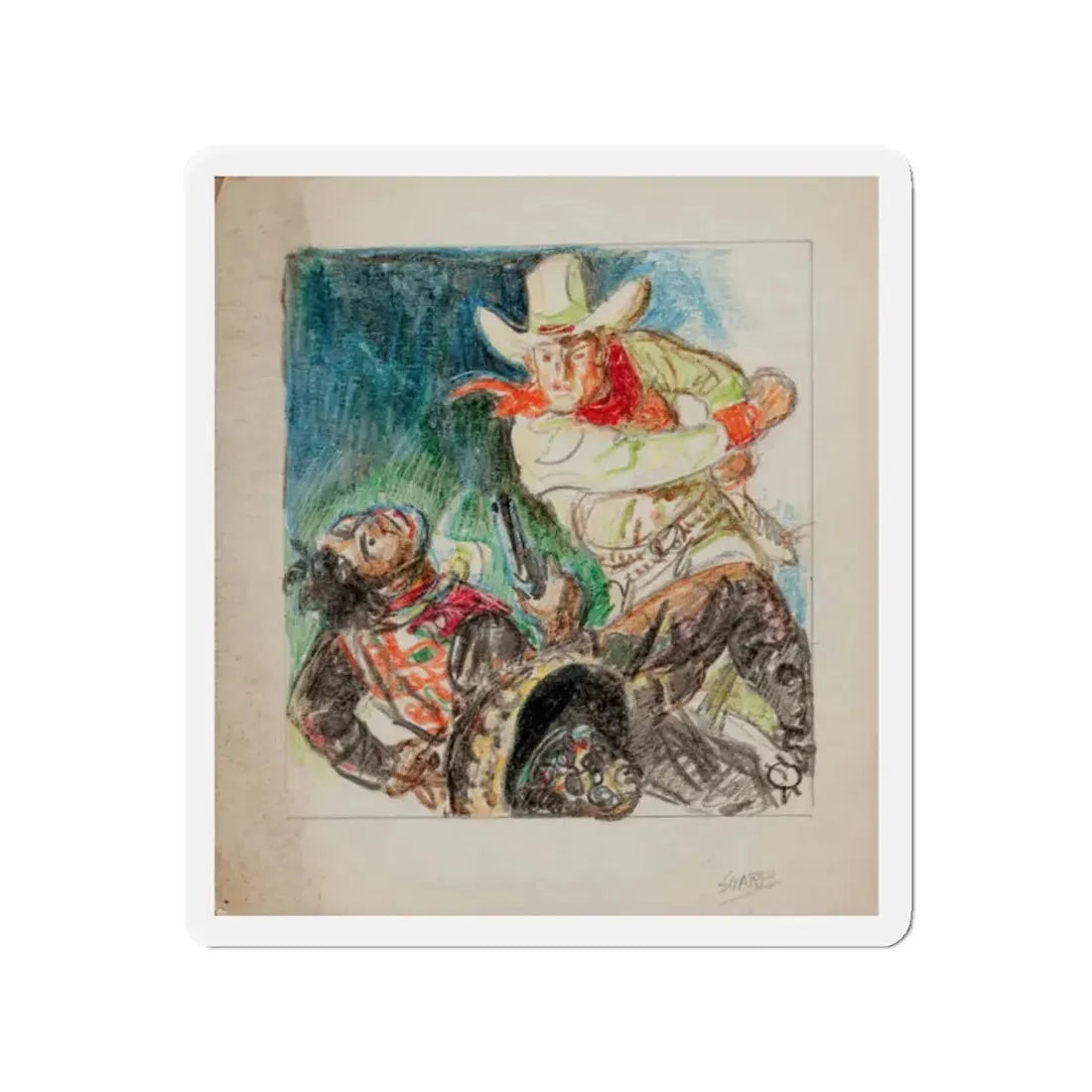 Set of five story illustrations (3) (Magazine Illustration) Refrigerator Magnet 2 Inch Die-Cut - The Sticker Space