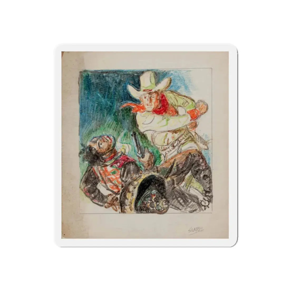 Set of five story illustrations (3) (Magazine Illustration) Refrigerator Magnet 3 Inch Die-Cut - The Sticker Space