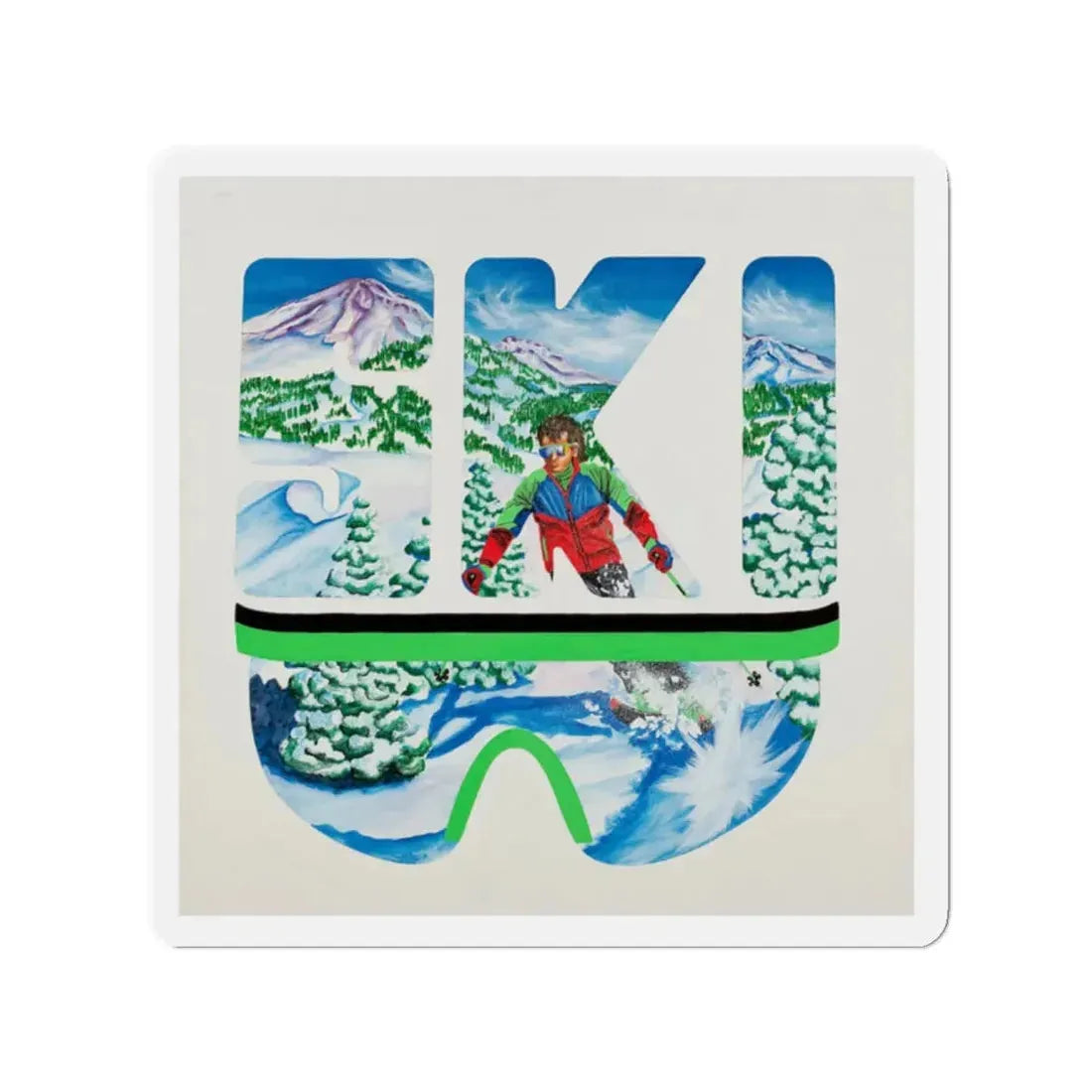 Set of three (2) ski advertisement posters (Magazine Illustration) Refrigerator Magnet 2 Inch Die-Cut - The Sticker Space