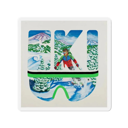 Set of three (2) ski advertisement posters (Magazine Illustration) Refrigerator Magnet 2 Inch Die-Cut - The Sticker Space