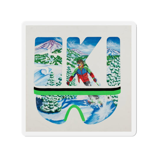 Set of three (2) ski advertisement posters (Magazine Illustration) Refrigerator Magnet-2" x 2"-The Sticker Space