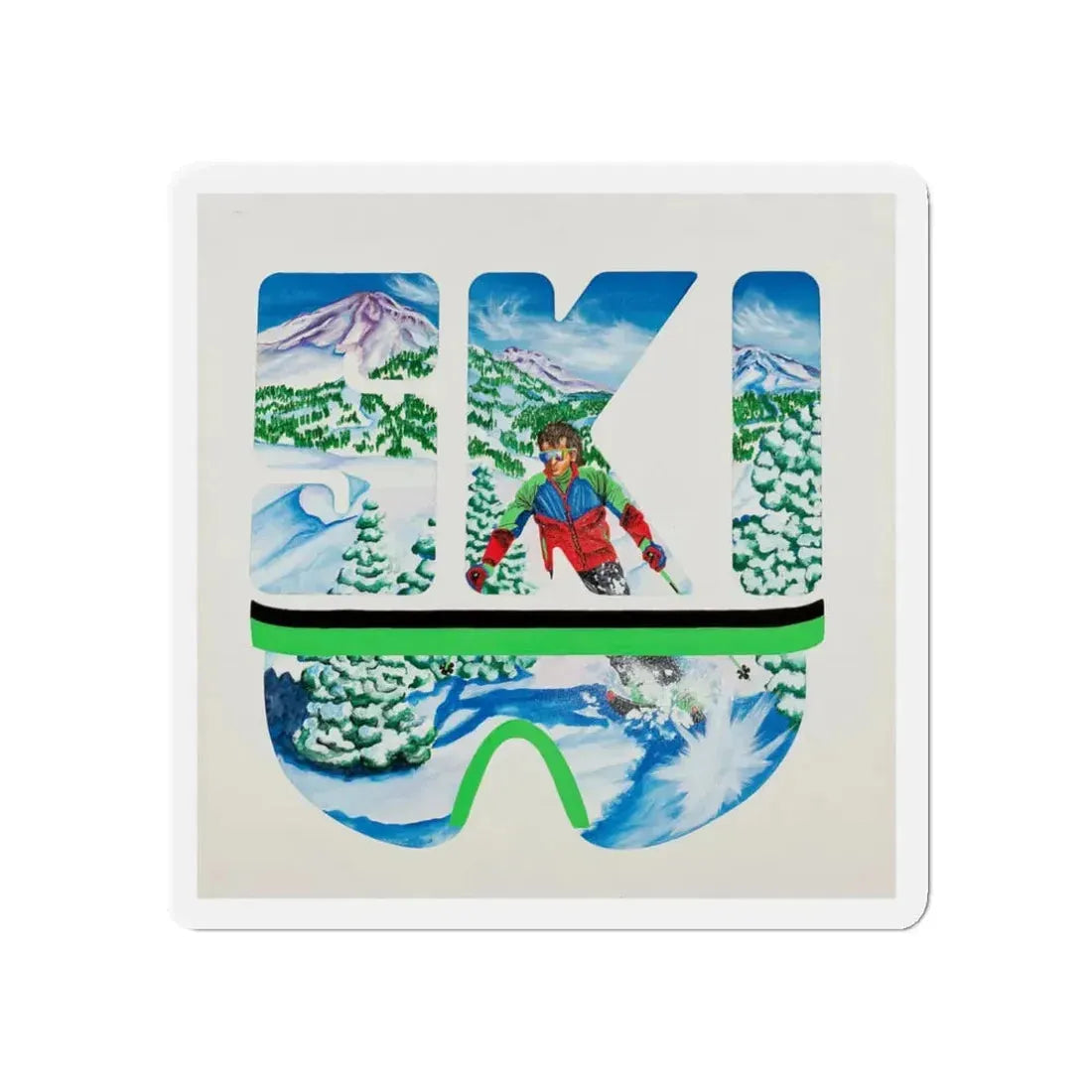 Set of three (2) ski advertisement posters (Magazine Illustration) Refrigerator Magnet 3 Inch Die-Cut - The Sticker Space