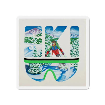 Set of three (2) ski advertisement posters (Magazine Illustration) Refrigerator Magnet 3 Inch Die-Cut - The Sticker Space