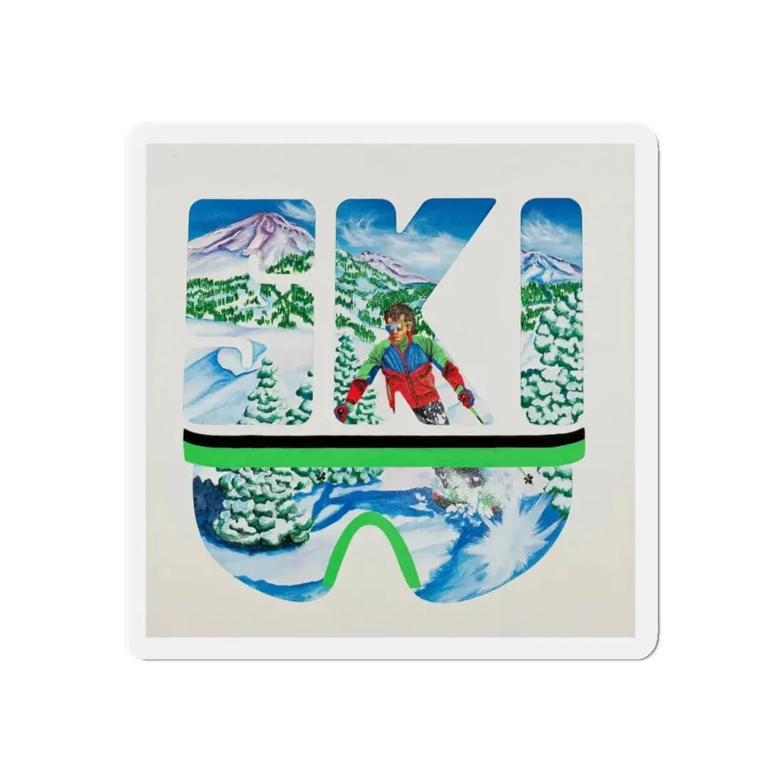 Set of three (2) ski advertisement posters (Magazine Illustration) Refrigerator Magnet 4 Inch Die-Cut - The Sticker Space