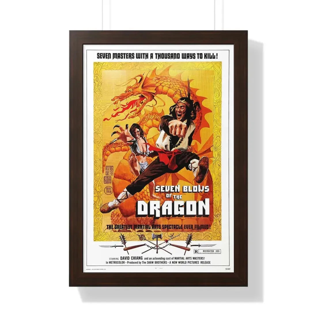 SEVEN BLOWS OF THE DRAGON 1972 - Framed Movie Poster 16″ x 24″ Walnut - The Sticker Space