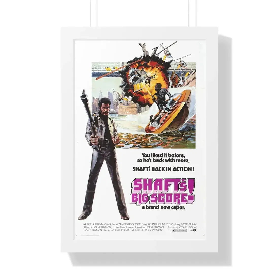SHAFT'S BIG SCORE! 1972 - Framed Movie Poster 16″ x 24″ White - The Sticker Space