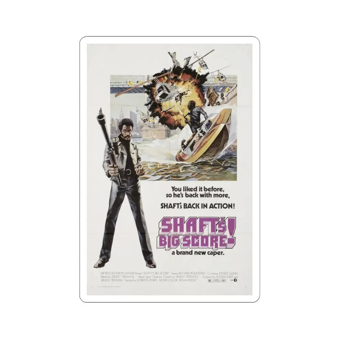 Shaft's Big Score! 1972 Movie Poster - STICKER Vinyl Kiss-Cut Decal 4 Inch White - The Sticker Space