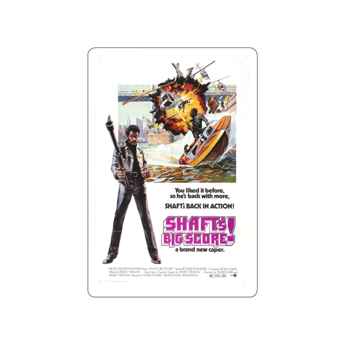 SHAFT'S BIG SCORE! 1972 Movie Poster STICKER Vinyl Die-Cut Decal-White-The Sticker Space