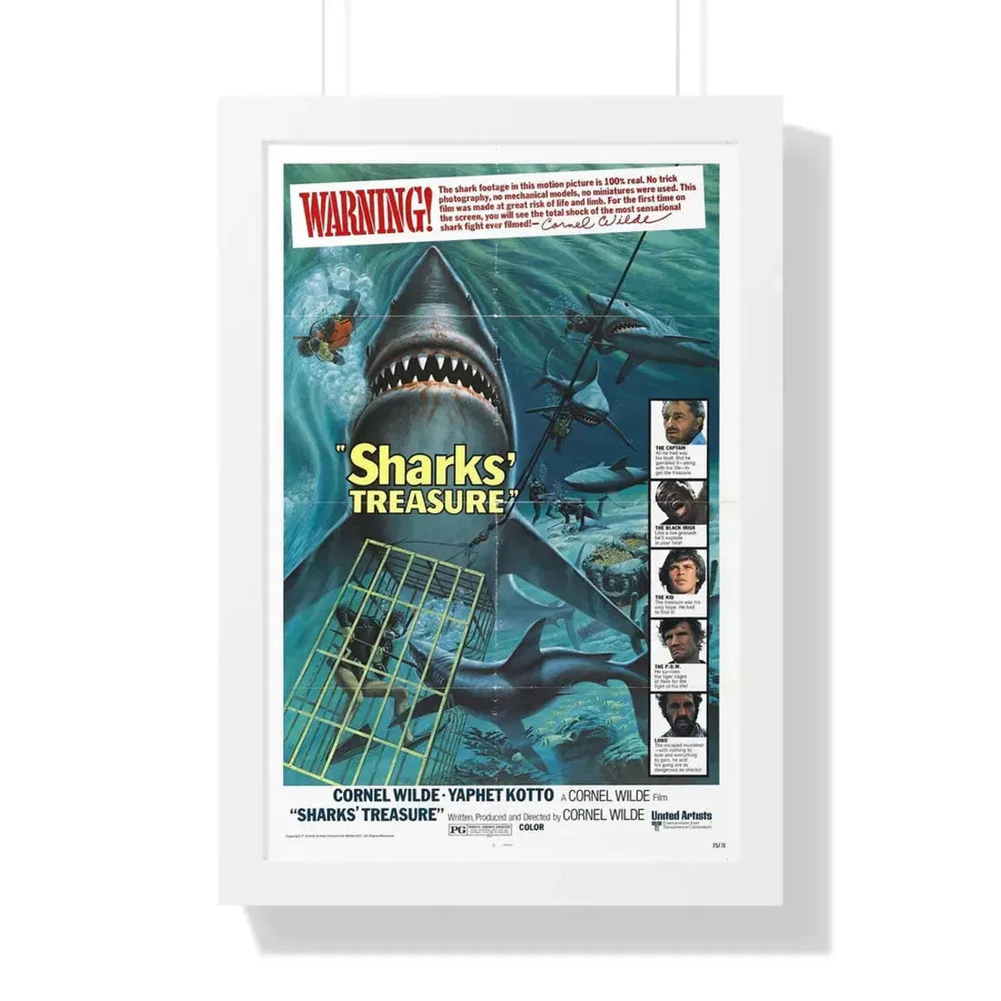 SHARKS TREASURE 1975 - Framed Movie Poster 16″ x 24″ White - The Sticker Space