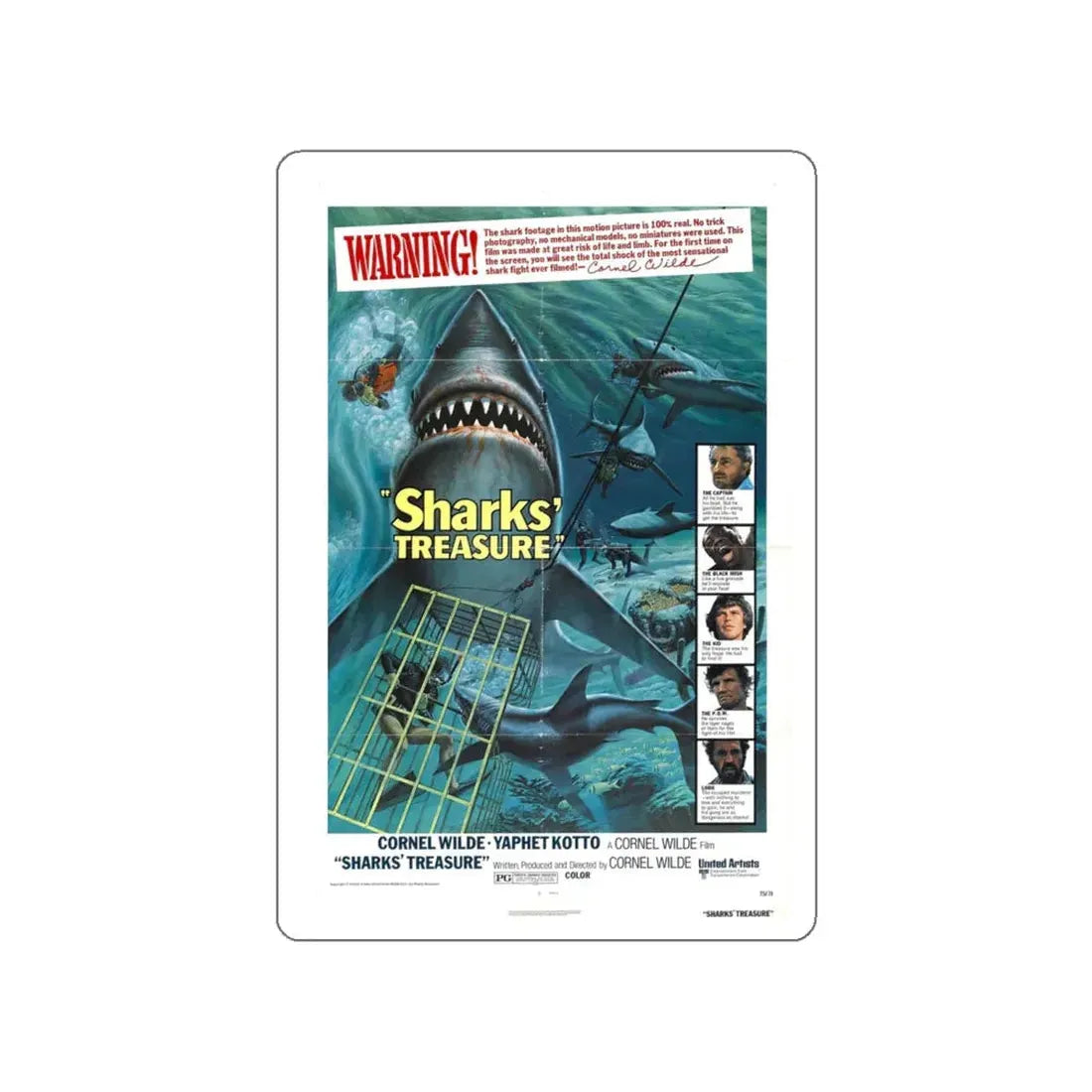 SHARKS TREASURE 1975 Movie Poster STICKER Vinyl Die-Cut Decal 4 Inch - The Sticker Space