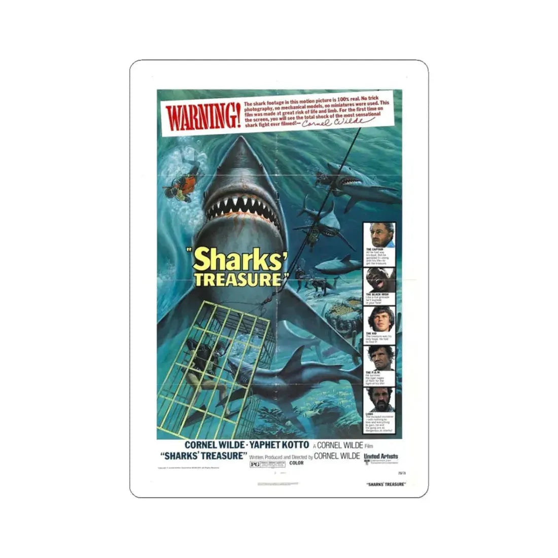 SHARKS TREASURE 1975 Movie Poster - STICKER Vinyl Kiss-Cut Decal 3 Inch White - The Sticker Space