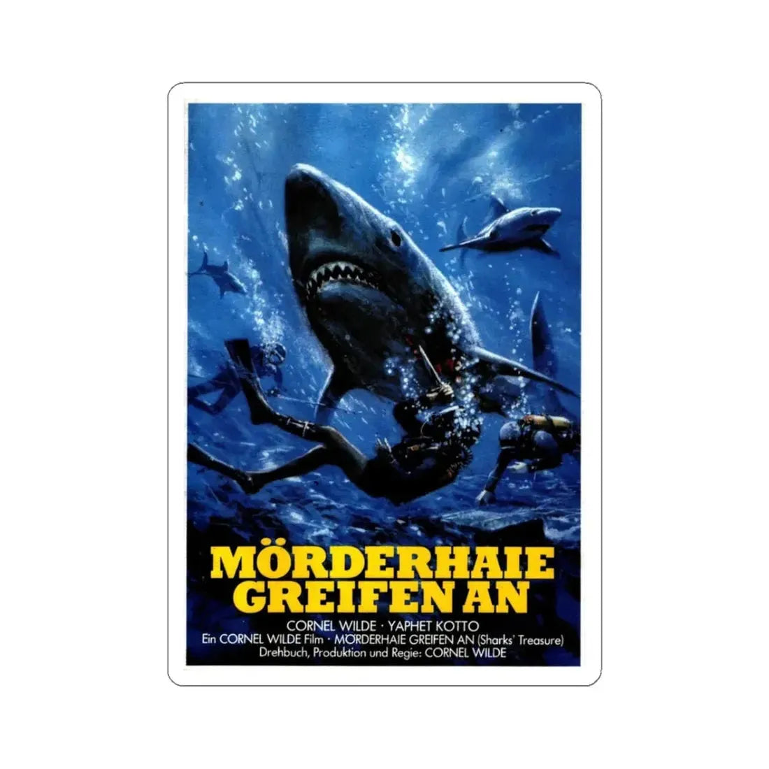 SHARKS TREASURE (GERMAN) 1975 Movie Poster - STICKER Vinyl Kiss-Cut Decal 3 Inch White - The Sticker Space
